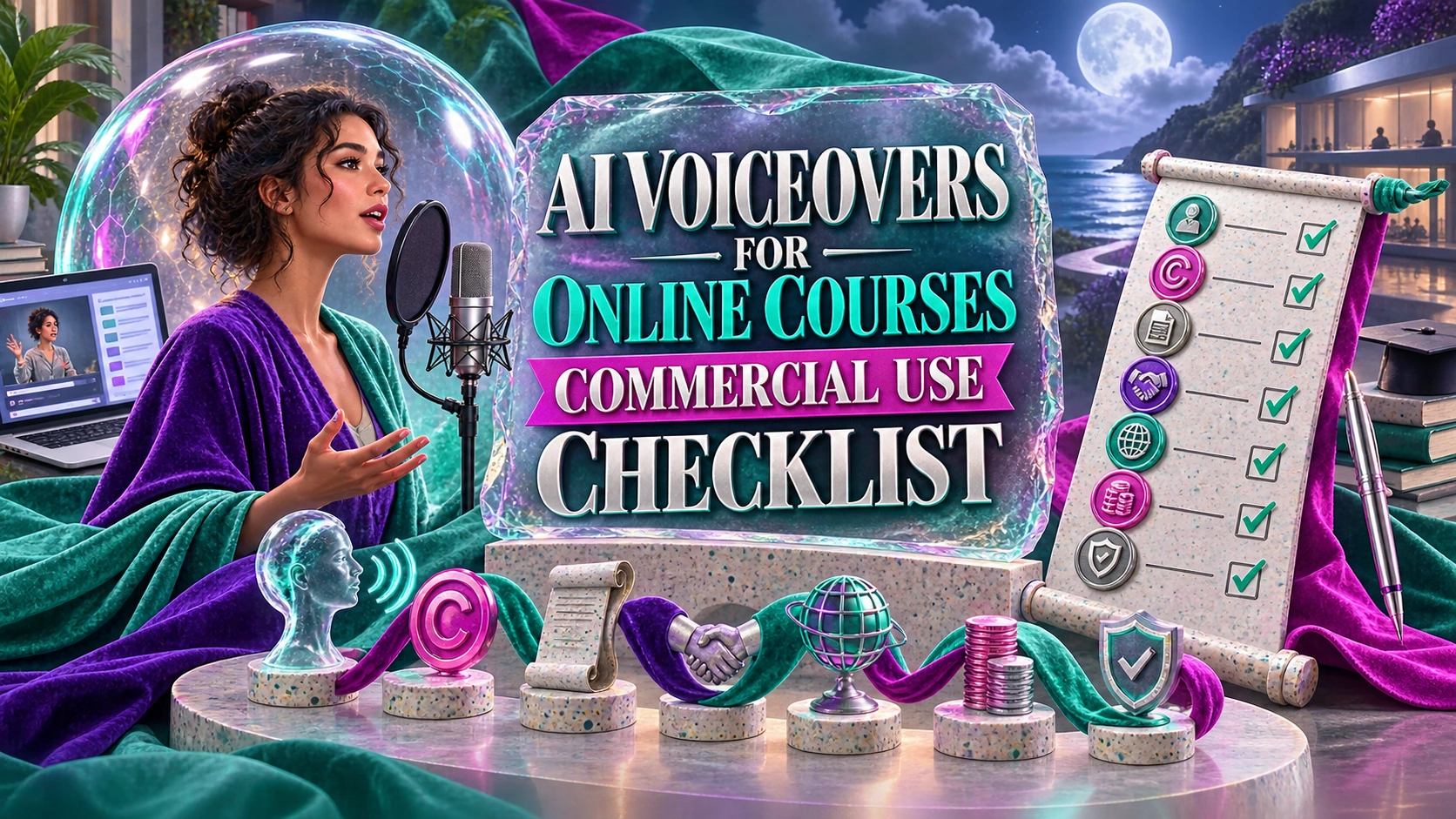 AI Voiceovers for Online Courses: Commercial Use Checklist — TtsPlus guide illustration