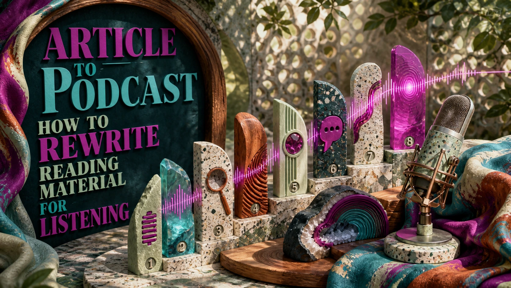 Article to Podcast: How to Rewrite Reading Material for Listening — TtsPlus guide illustration