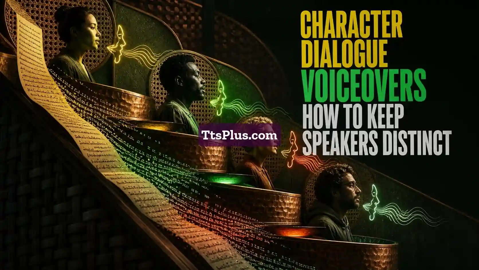 Character Dialogue Voiceovers: How to Keep Speakers Distinct — TtsPlus guide illustration