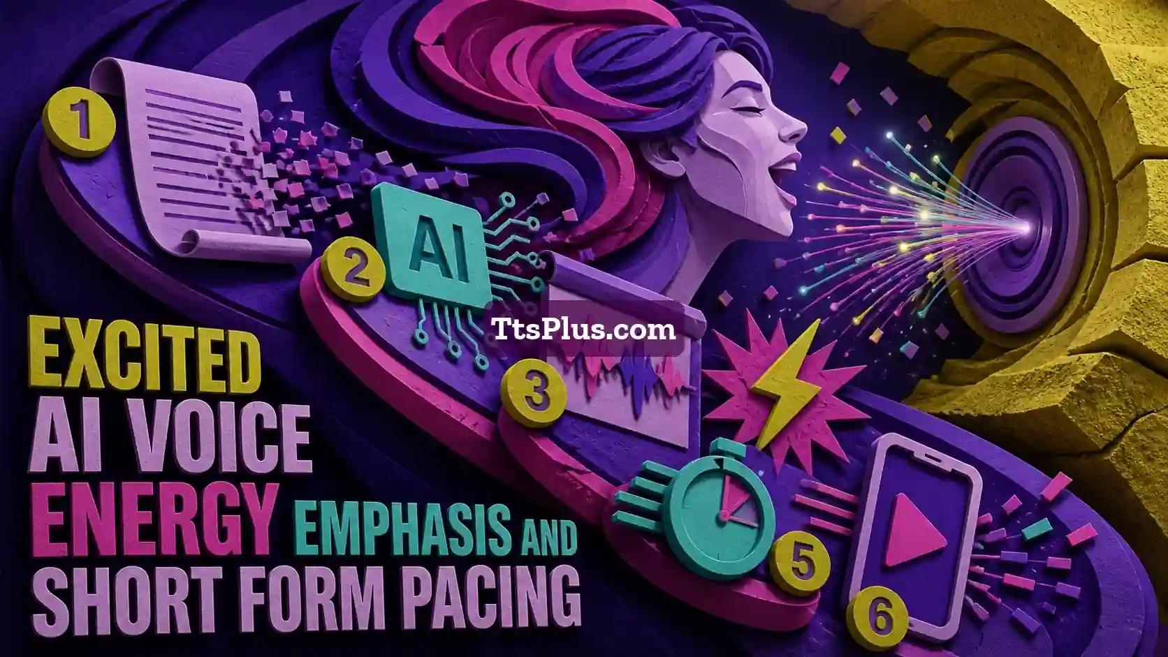Excited AI Voice: Energy, Emphasis and Short-Form Pacing — TtsPlus guide illustration