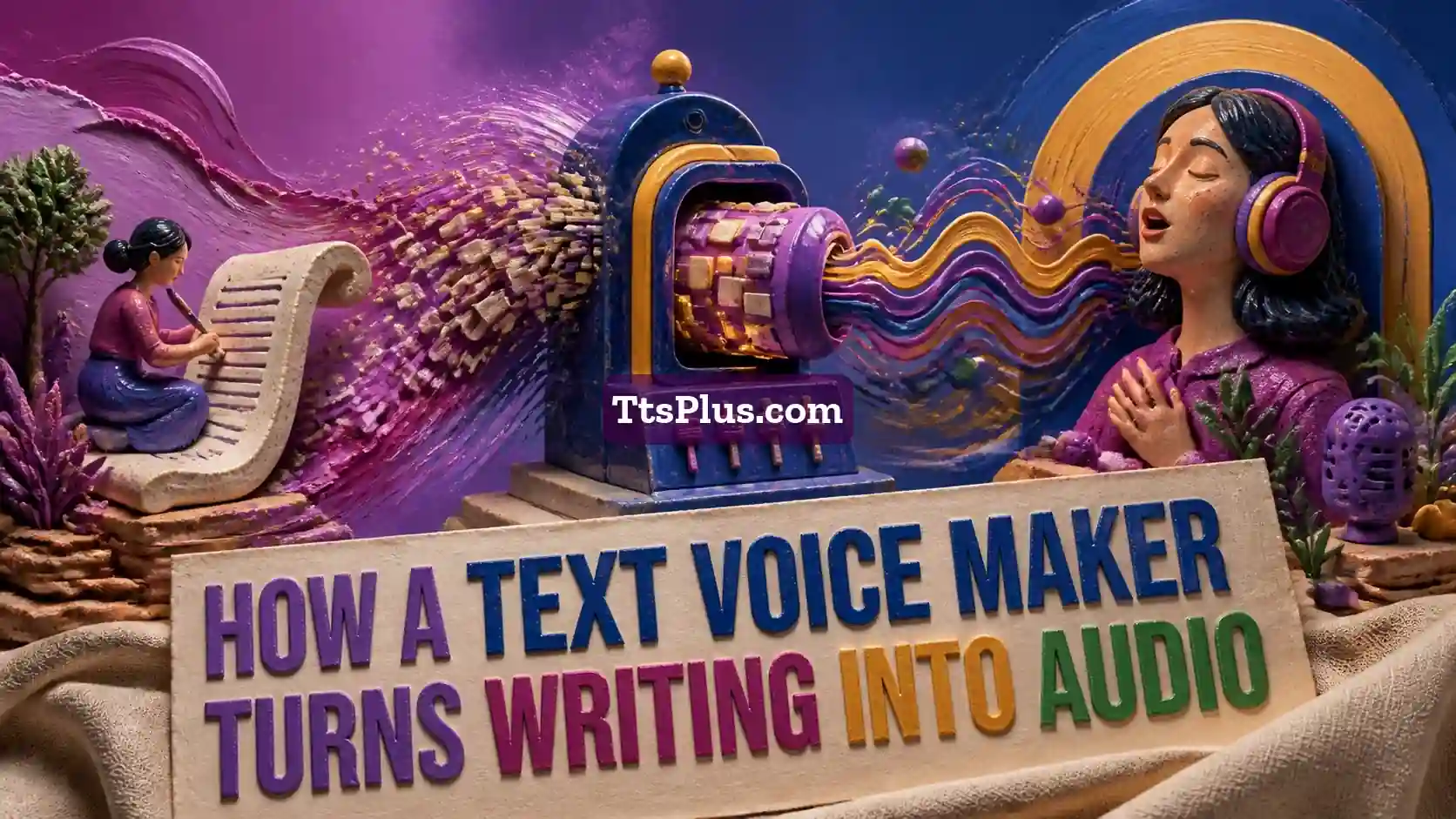 How a Text Voice Maker Turns Writing into Audio — TtsPlus guide illustration