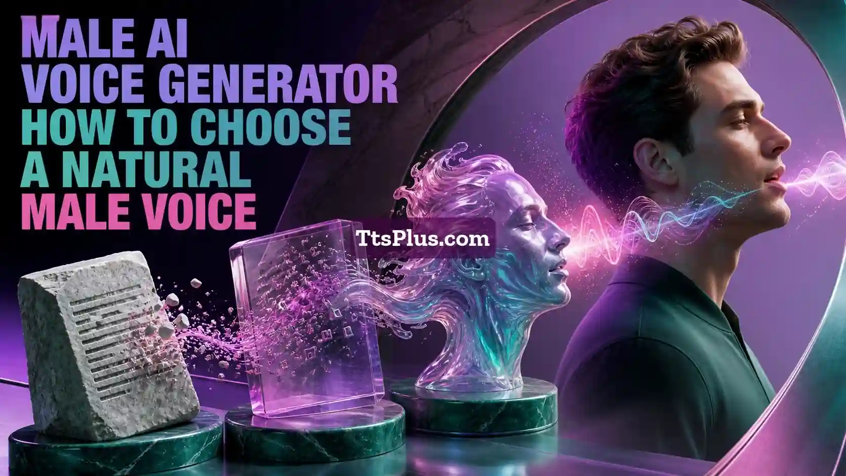 Male AI Voice Generator: How to Choose a Natural Male Voice — TtsPlus guide illustration